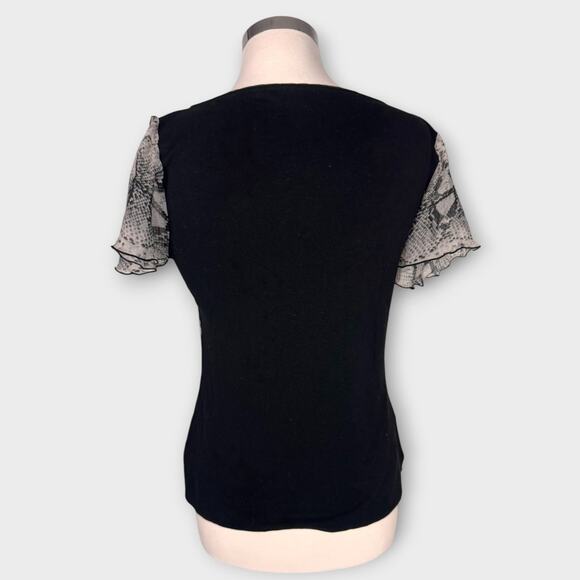 WHBM White House Black Market Small Black Flutter Short Sleeve Top - Picture 9 of 11
